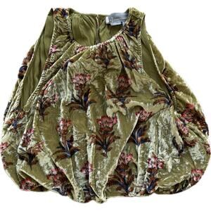 Anthropologie Velvet Bubble Tank Top Cropped Blouse Green Floral Small Boho